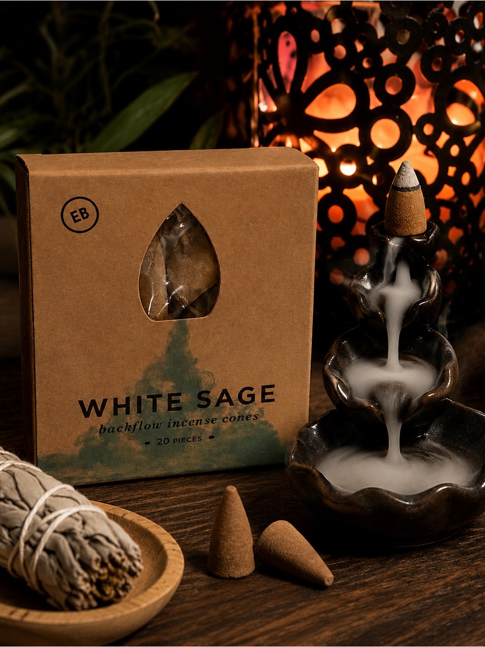 White Sage Backflow Incense Cones 20pc | Meditation Relaxation Aromatherapy
